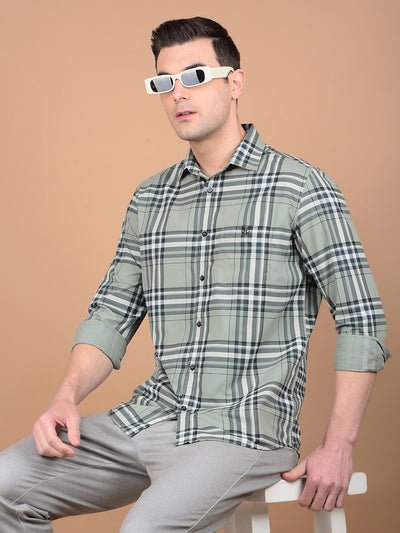 Green Checked 100% Cotton Shirt-Men Shirts-Crimsoune Club