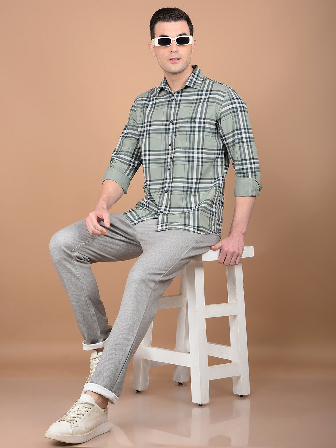 Green Checked 100% Cotton Shirt-Men Shirts-Crimsoune Club