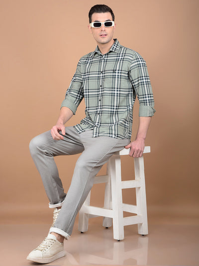 Green Checked 100% Cotton Shirt-Men Shirts-Crimsoune Club