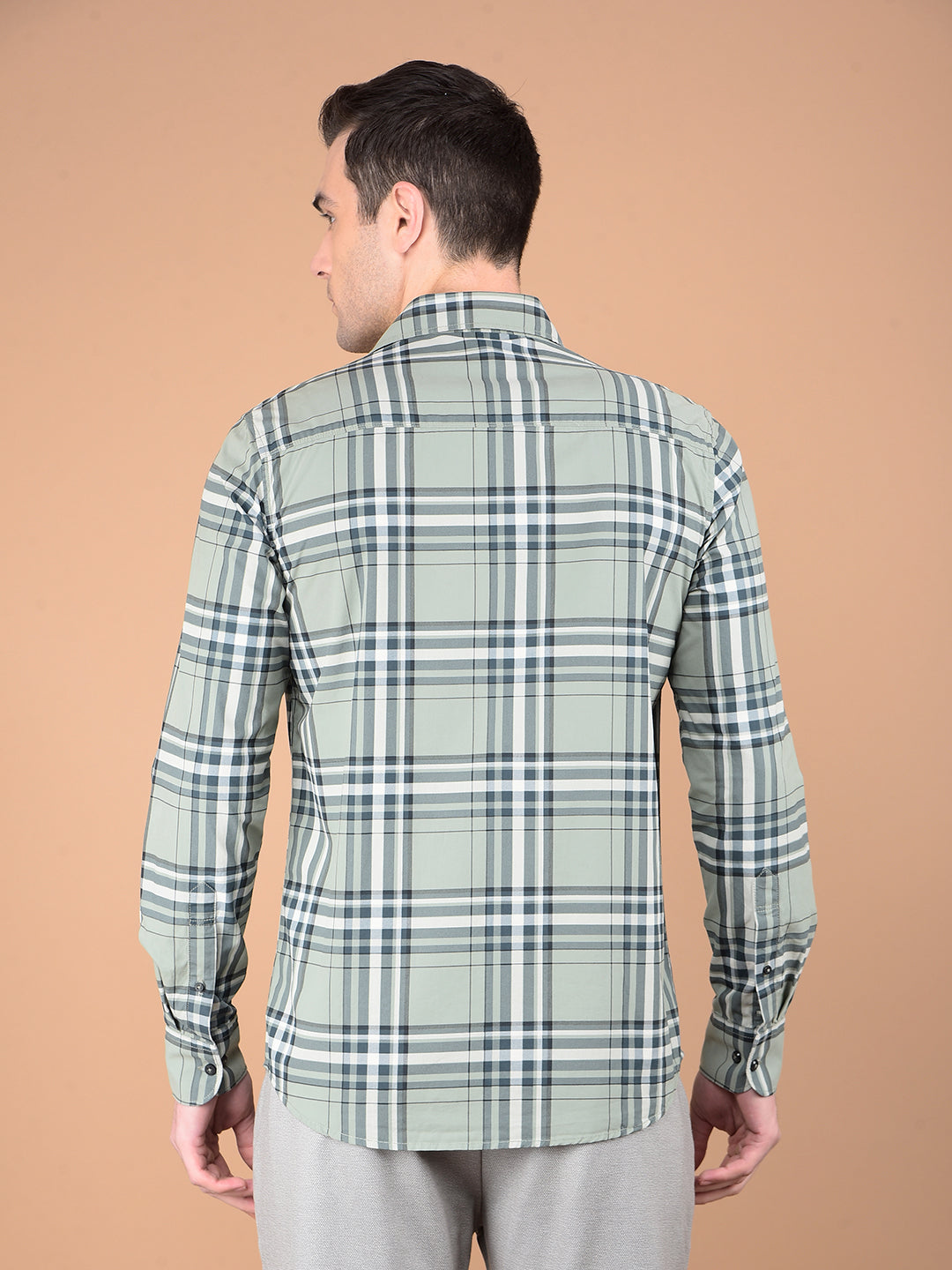 Green Checked 100% Cotton Shirt-Men Shirts-Crimsoune Club