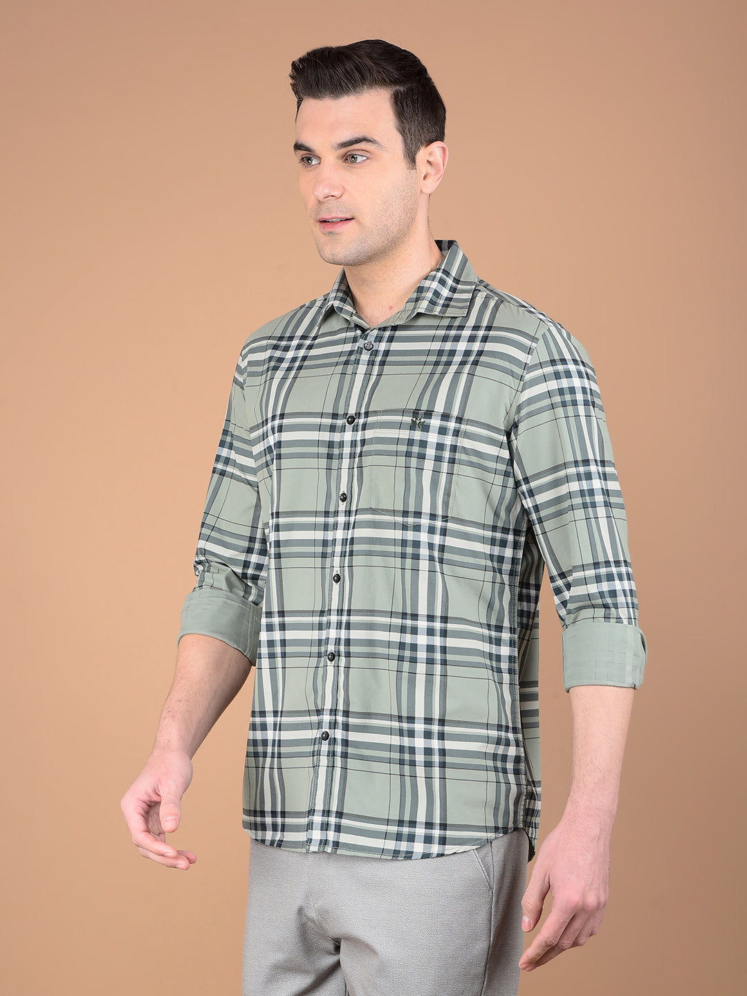 Green Checked 100% Cotton Shirt-Men Shirts-Crimsoune Club