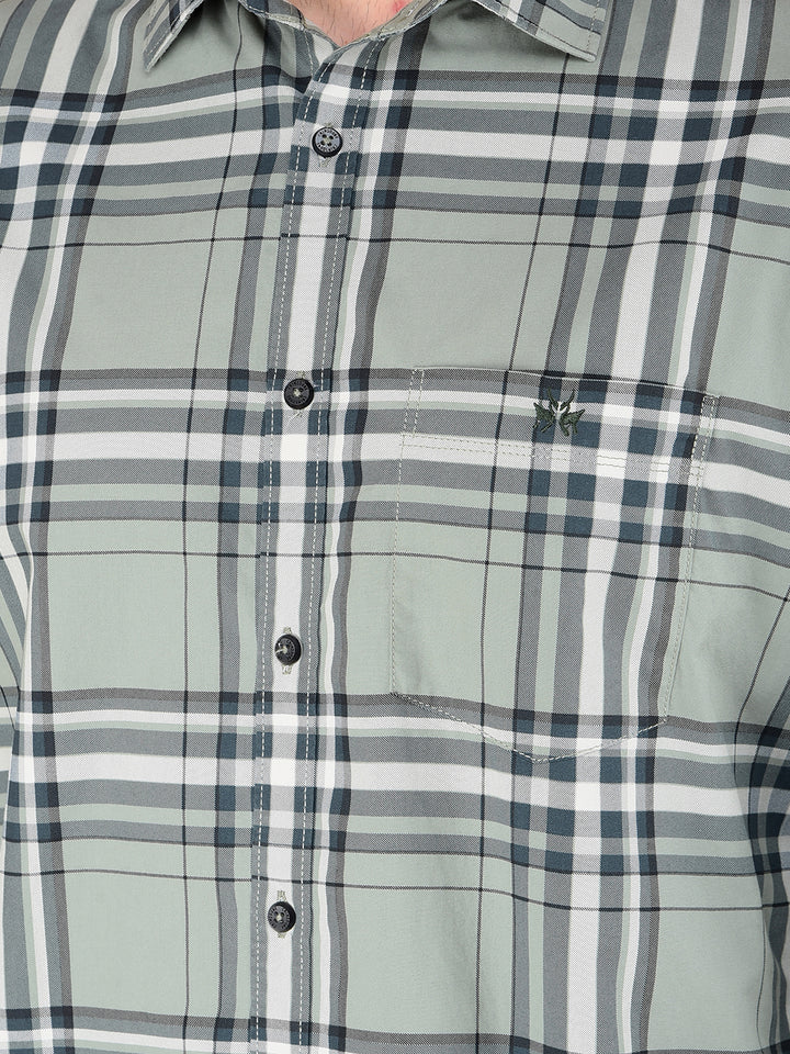 Green Checked 100% Cotton Shirt-Men Shirts-Crimsoune Club