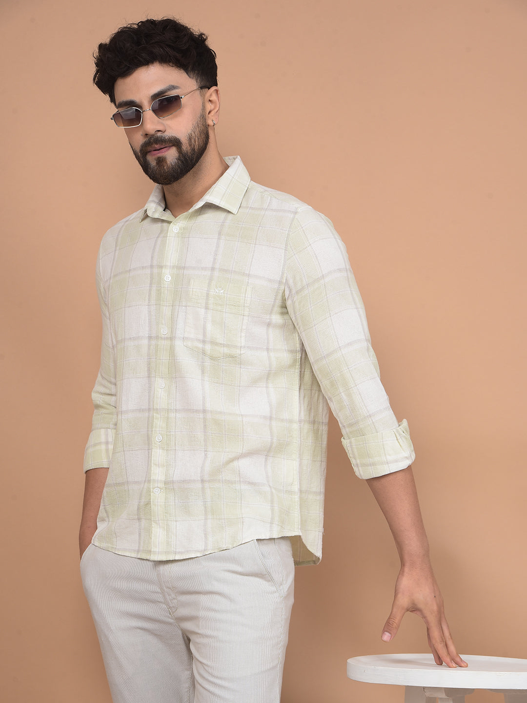 Green Checked 100% Cotton Shirt-Men Shirts-Crimsoune Club