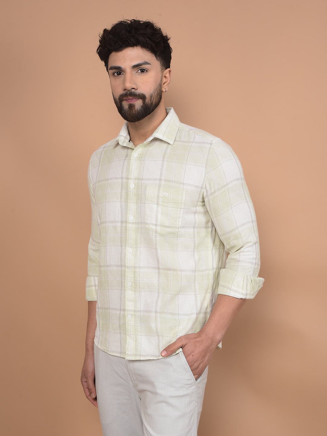 Green Checked 100% Cotton Shirt-Men Shirts-Crimsoune Club