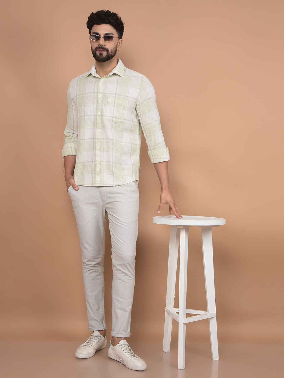 Green Checked 100% Cotton Shirt-Men Shirts-Crimsoune Club