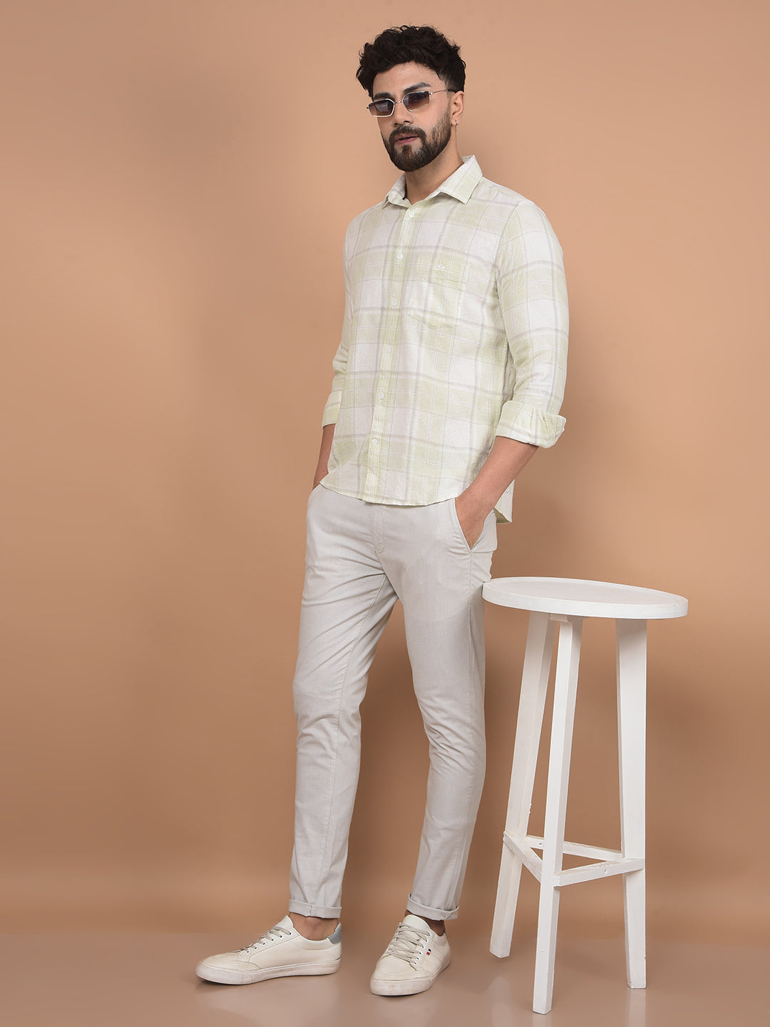 Green Checked 100% Cotton Shirt-Men Shirts-Crimsoune Club