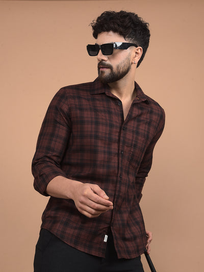 Brown Checked 100% Cotton Shirt-Men Shirts-Crimsoune Club