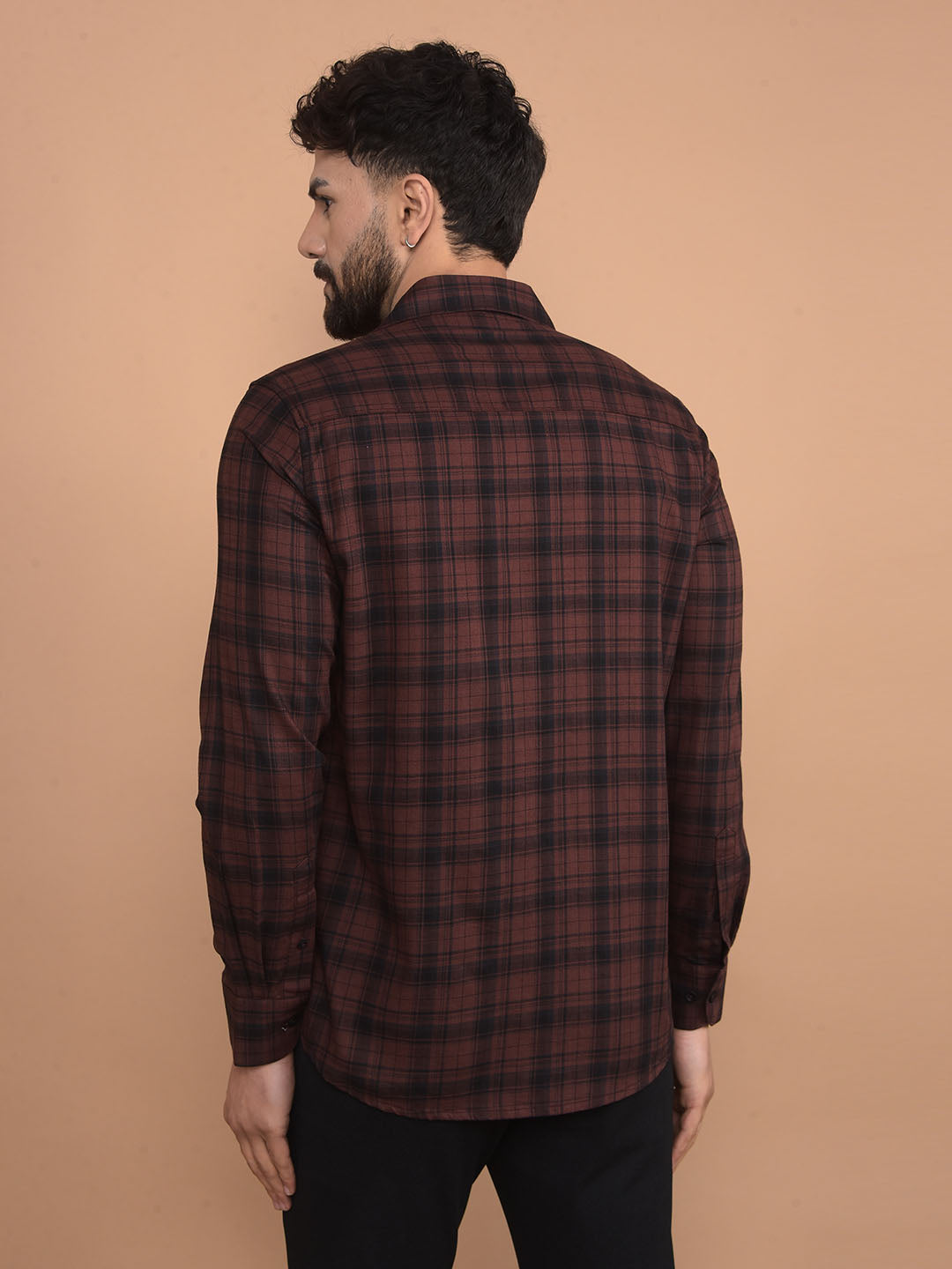 Brown Checked 100% Cotton Shirt-Men Shirts-Crimsoune Club