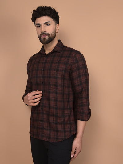 Brown Checked 100% Cotton Shirt-Men Shirts-Crimsoune Club