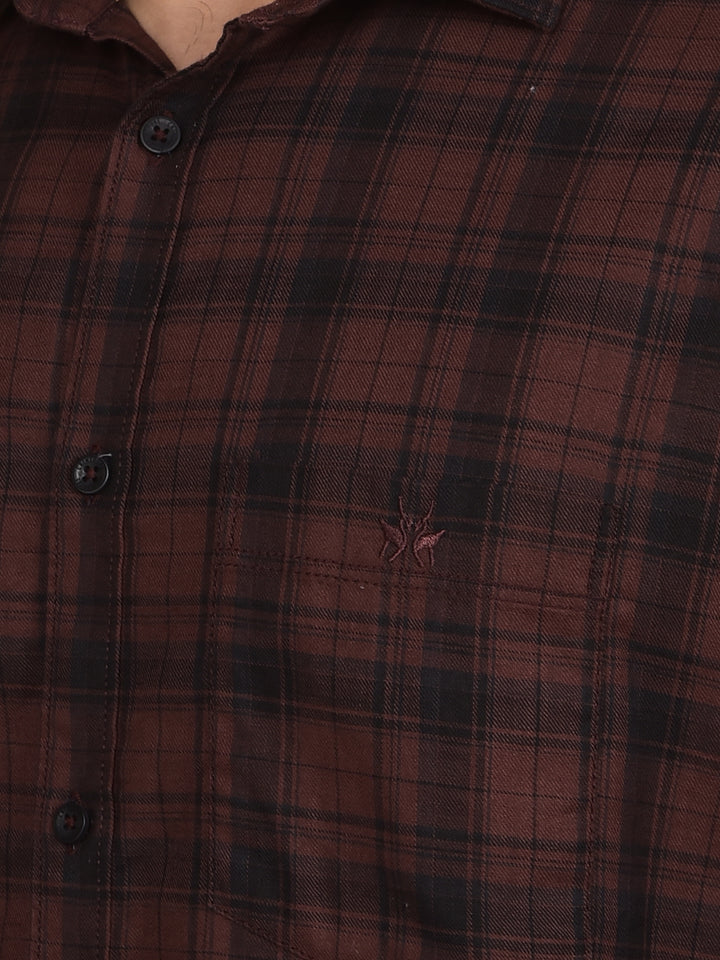 Brown Checked 100% Cotton Shirt-Men Shirts-Crimsoune Club