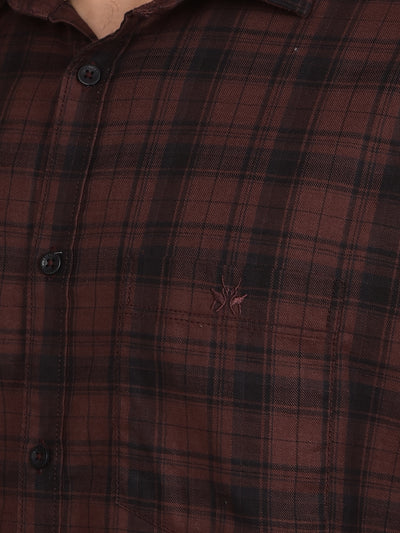 Brown Checked 100% Cotton Shirt-Men Shirts-Crimsoune Club