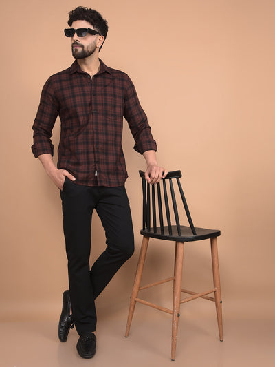 Brown Checked 100% Cotton Shirt-Men Shirts-Crimsoune Club