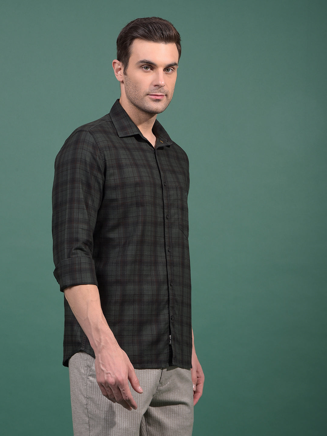 Green Checked 100% Cotton Shirt-Men Shirts-Crimsoune Club