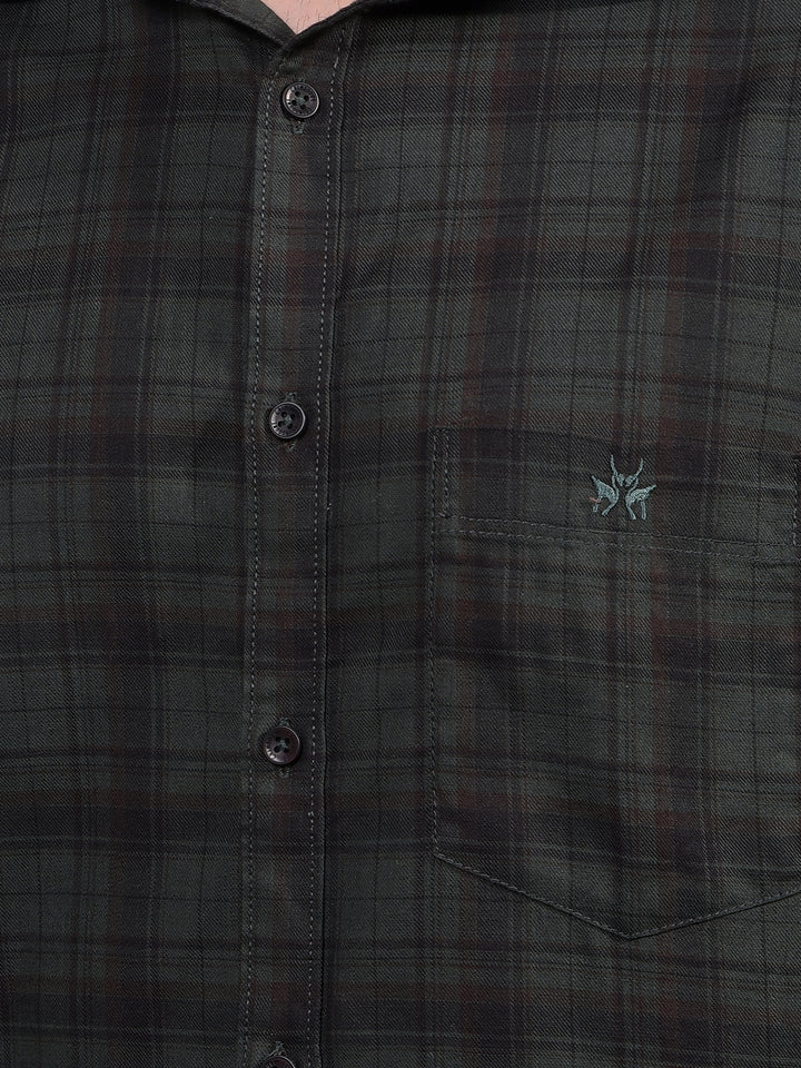 Green Checked 100% Cotton Shirt-Men Shirts-Crimsoune Club