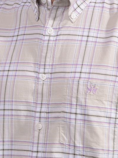 Beige Checked Button Down Collar 100% Cotton Shirt-Men Shirts-Crimsoune Club