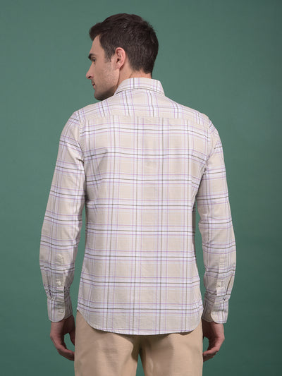 Beige Checked Button Down Collar 100% Cotton Shirt-Men Shirts-Crimsoune Club