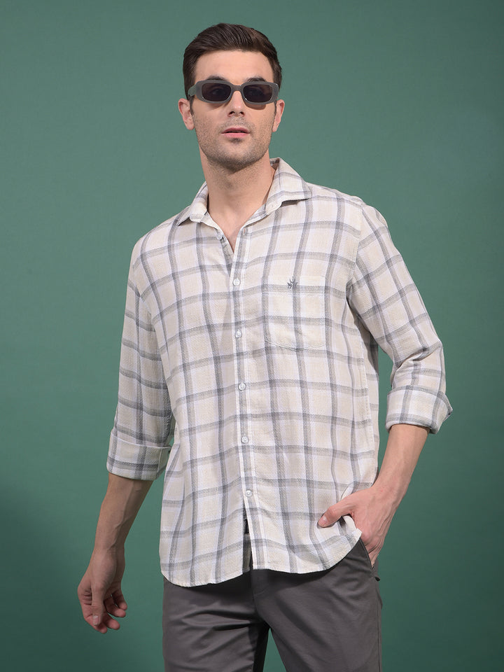 Grey Checked Linen Shirt-Men Shirts-Crimsoune Club