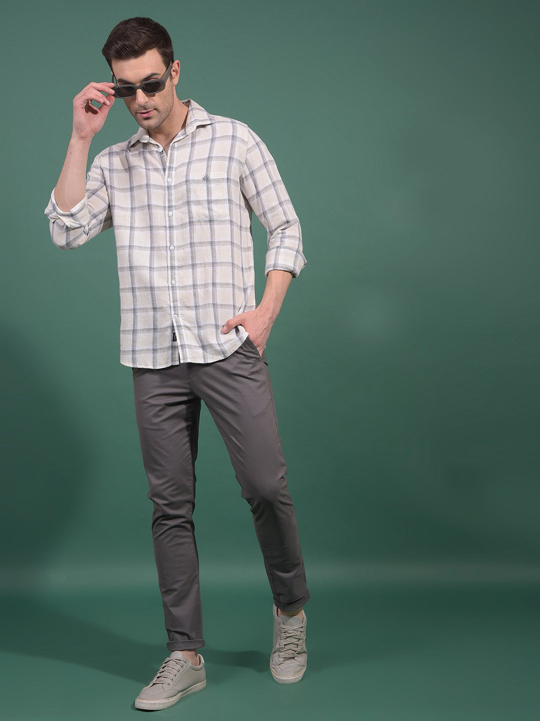 Grey Checked Linen Shirt-Men Shirts-Crimsoune Club