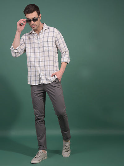 Grey Checked Linen Shirt-Men Shirts-Crimsoune Club