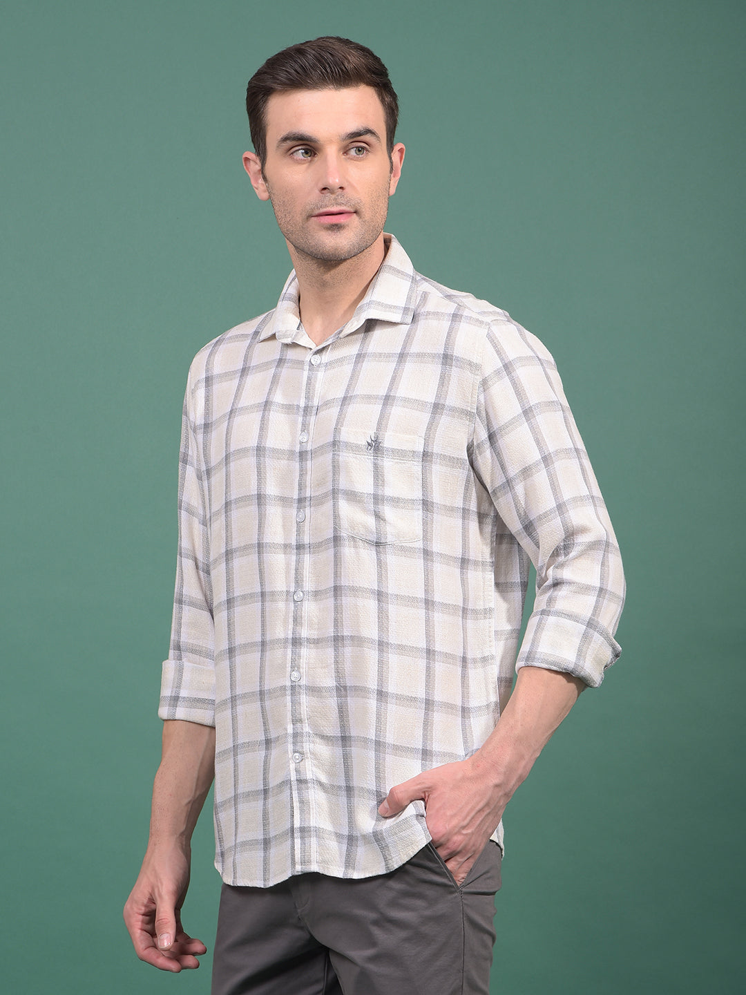 Grey Checked Linen Shirt-Men Shirts-Crimsoune Club