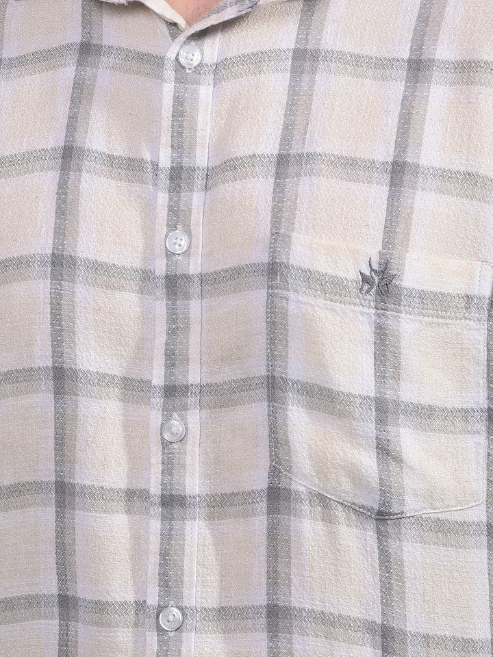 Grey Checked Linen Shirt-Men Shirts-Crimsoune Club