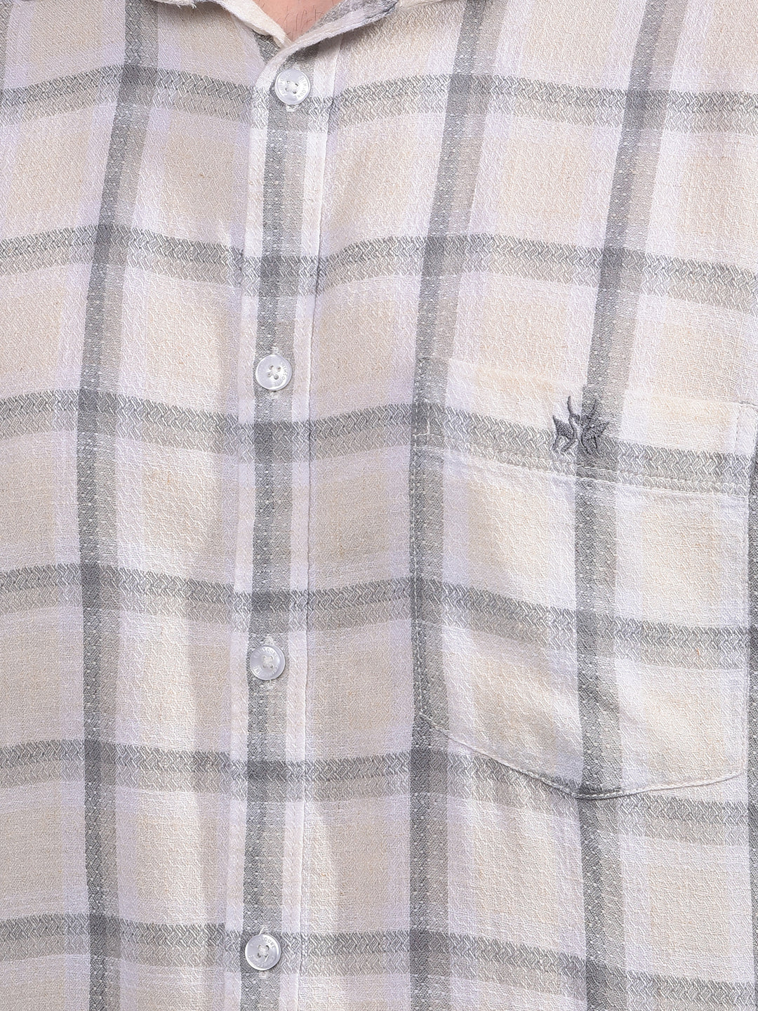 Grey Checked Linen Shirt-Men Shirts-Crimsoune Club