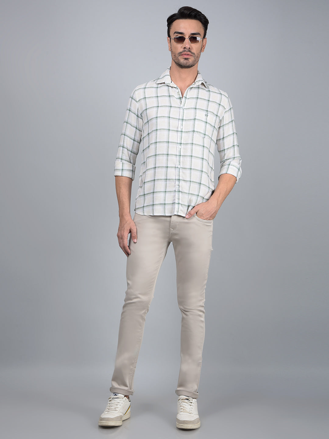 Green Checked Linen Shirt-Men Shirts-Crimsoune Club