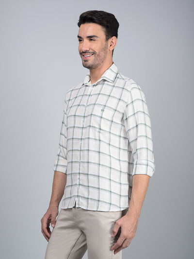 Green Checked Linen Shirt-Men Shirts-Crimsoune Club