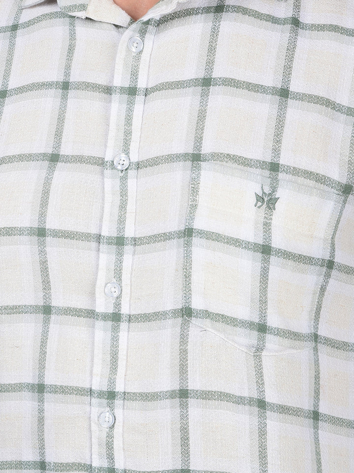 Green Checked Linen Shirt-Men Shirts-Crimsoune Club