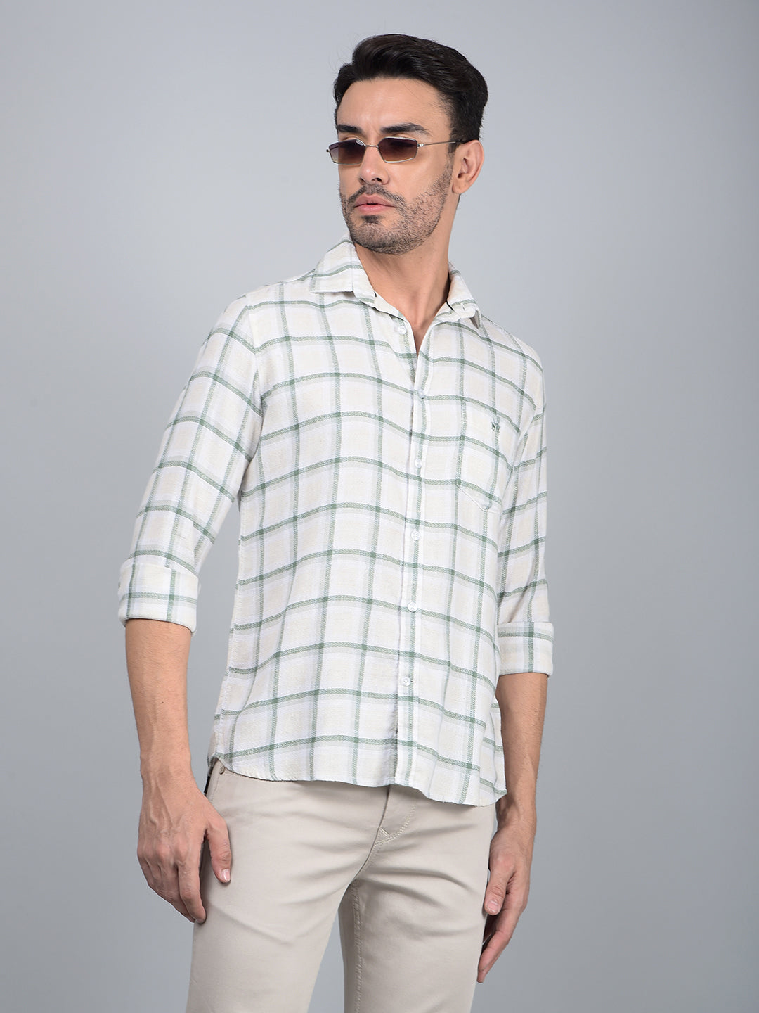 Green Checked Linen Shirt-Men Shirts-Crimsoune Club