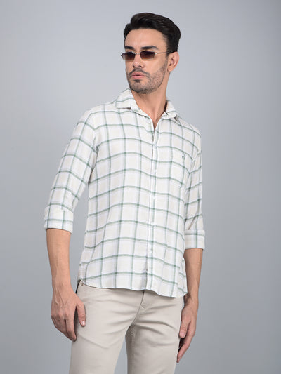 Green Checked Linen Shirt-Men Shirts-Crimsoune Club