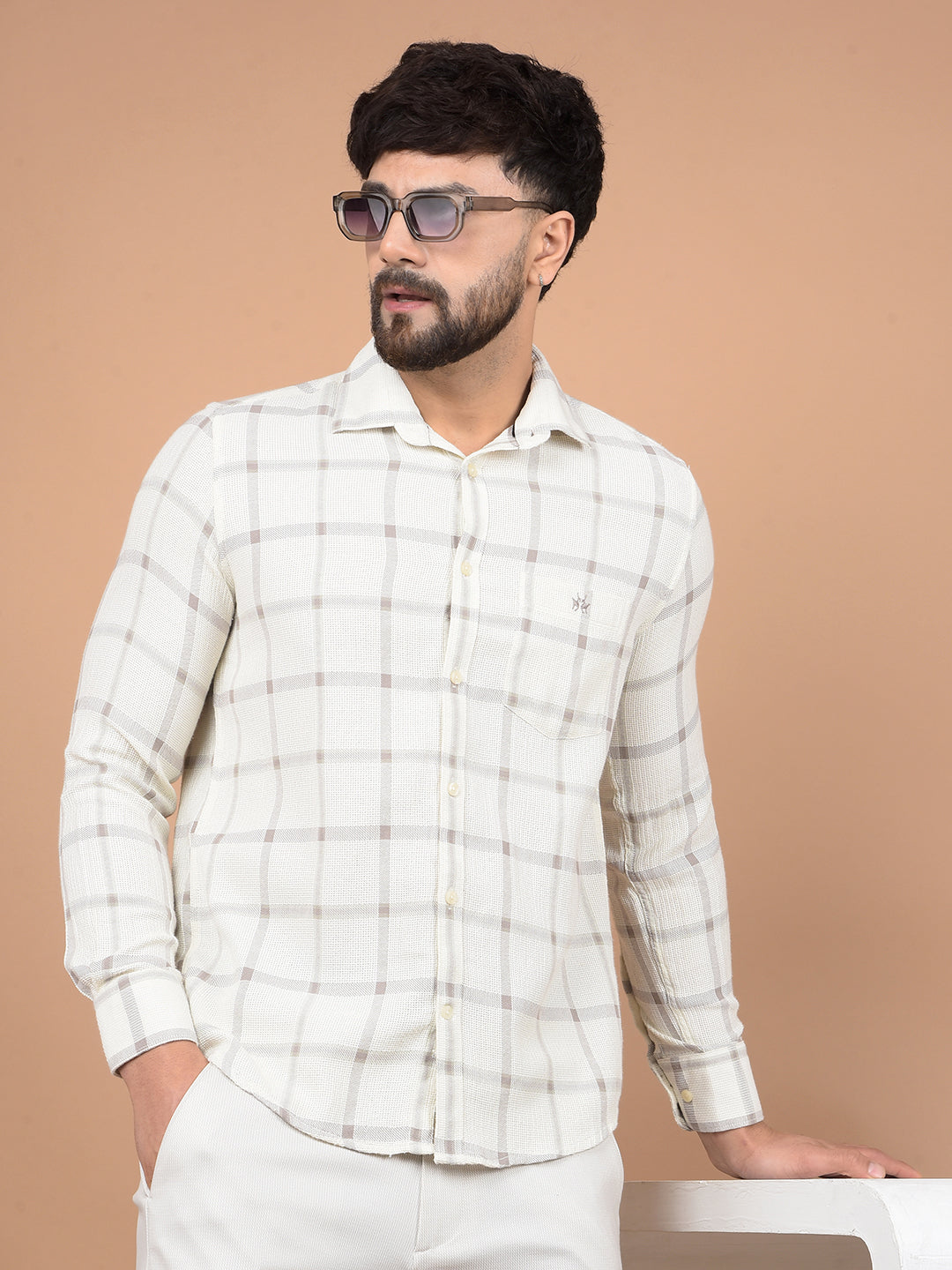 White Checked Shirt-Men Shirts-Crimsoune Club