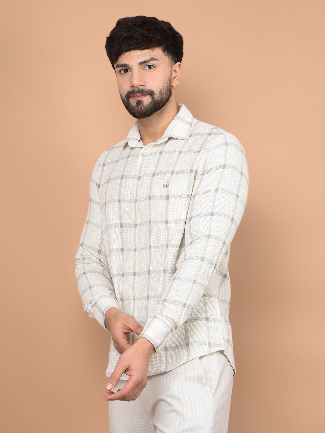 White Checked Shirt-Men Shirts-Crimsoune Club