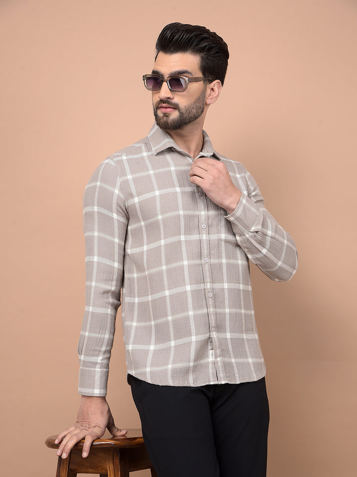 Beige Checked Shirt-Men Shirts-Crimsoune Club