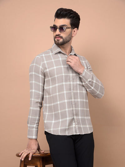 Beige Checked Shirt-Men Shirts-Crimsoune Club