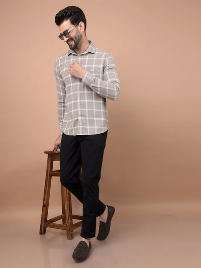 Beige Checked Shirt-Men Shirts-Crimsoune Club