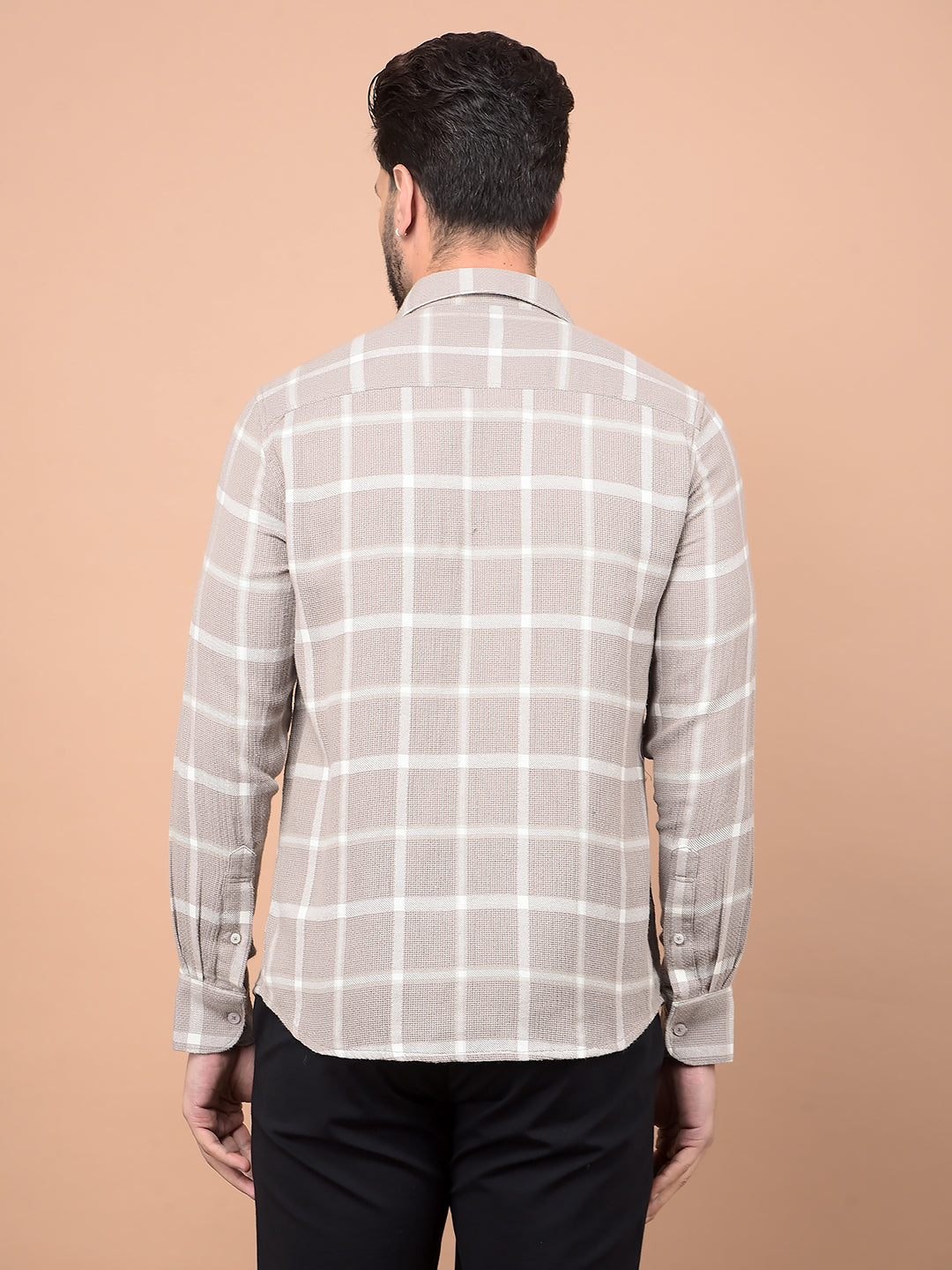 Beige Checked Shirt-Men Shirts-Crimsoune Club