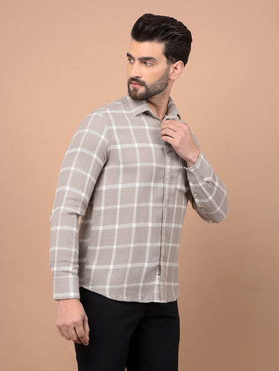 Beige Checked Shirt-Men Shirts-Crimsoune Club