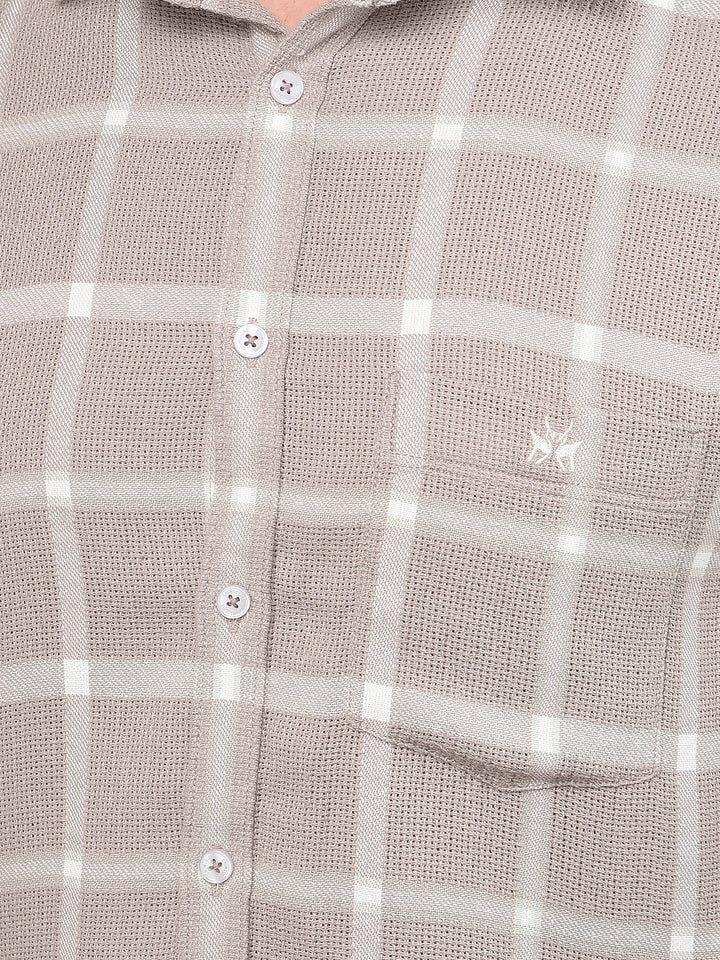 Beige Checked Shirt-Men Shirts-Crimsoune Club