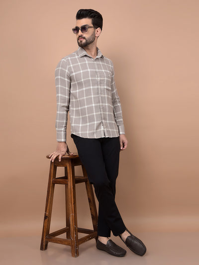 Beige Checked Shirt-Men Shirts-Crimsoune Club