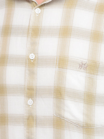 Beige Checked 100% Cotton Shirt-Men Shirts-Crimsoune Club