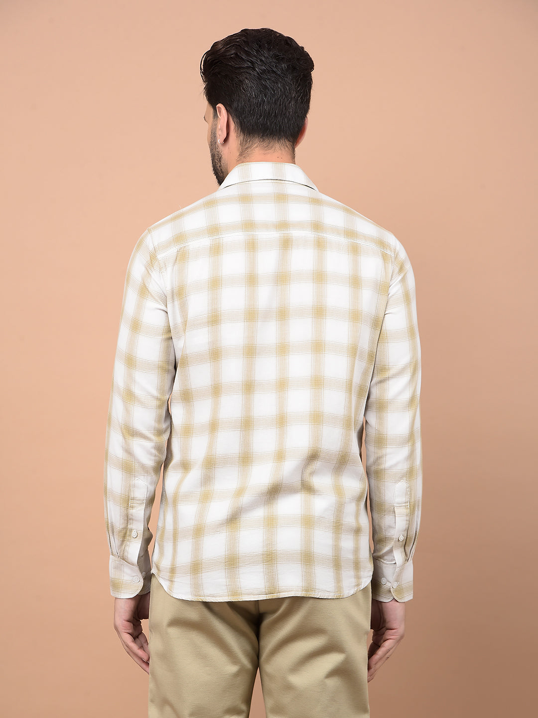 Beige Checked 100% Cotton Shirt-Men Shirts-Crimsoune Club