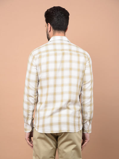 Beige Checked 100% Cotton Shirt-Men Shirts-Crimsoune Club