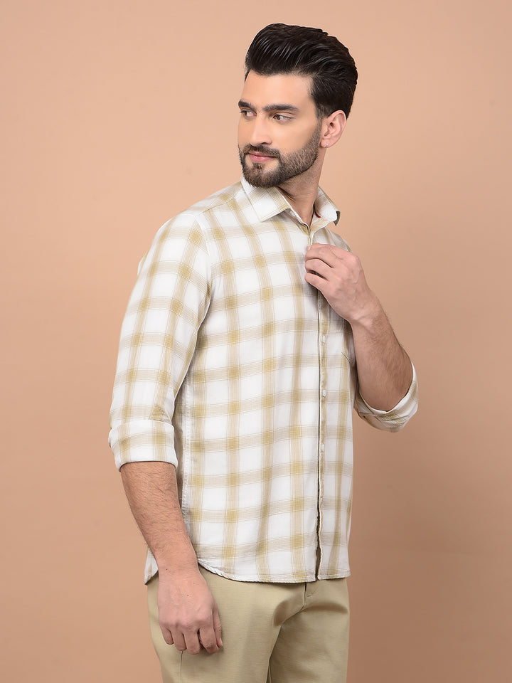 Beige Checked 100% Cotton Shirt-Men Shirts-Crimsoune Club