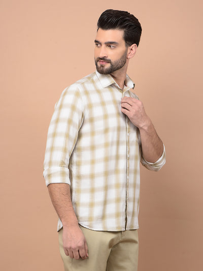 Beige Checked 100% Cotton Shirt-Men Shirts-Crimsoune Club