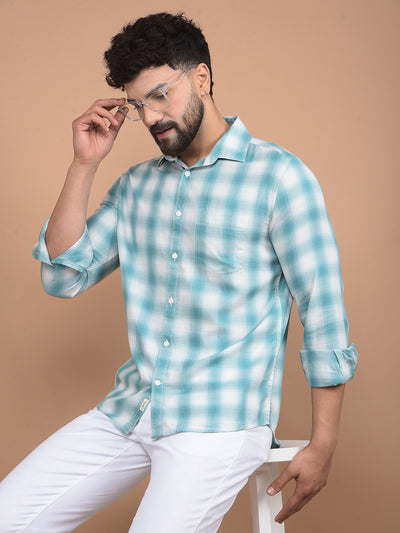 Green Checked 100% Cotton Shirt-Men Shirts-Crimsoune Club