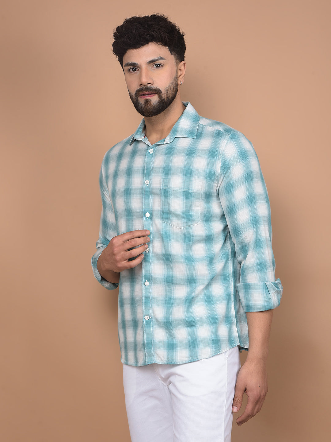 Green Checked 100% Cotton Shirt-Men Shirts-Crimsoune Club