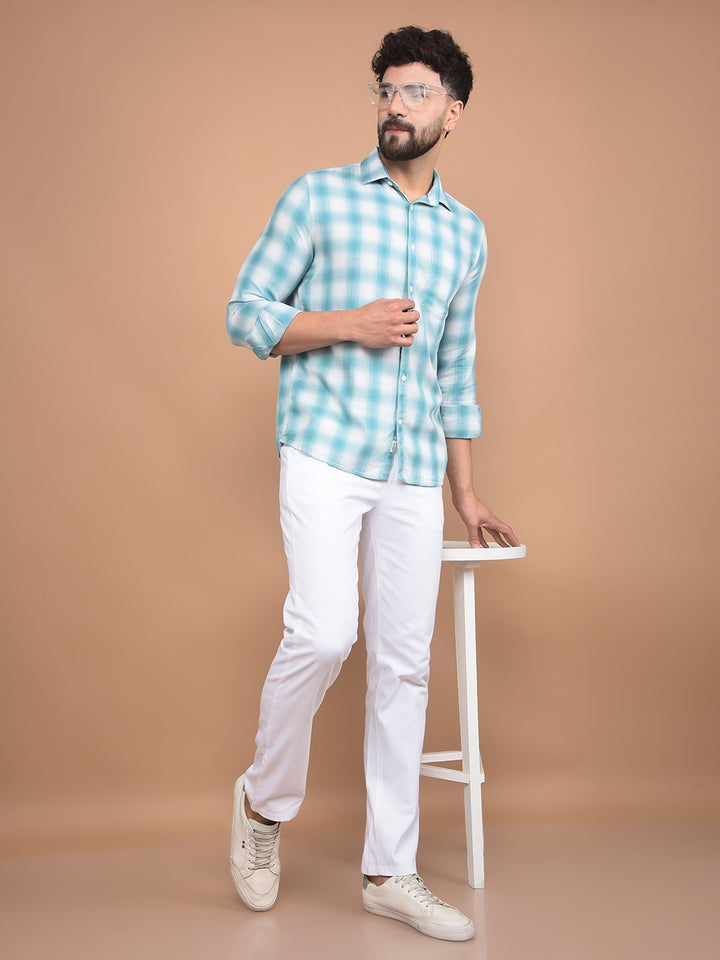 Green Checked 100% Cotton Shirt-Men Shirts-Crimsoune Club