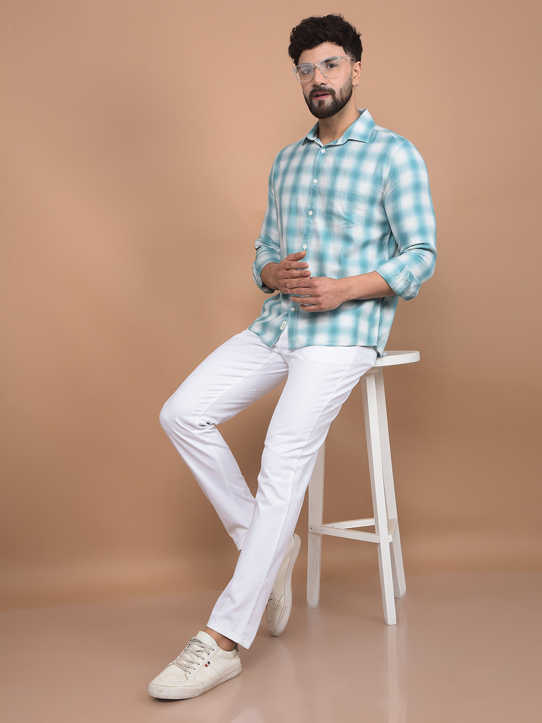 Green Checked 100% Cotton Shirt-Men Shirts-Crimsoune Club