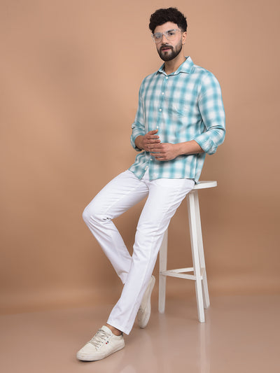 Green Checked 100% Cotton Shirt-Men Shirts-Crimsoune Club